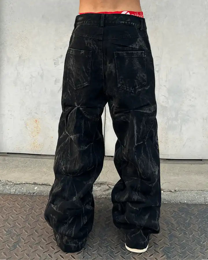 Crinkled Denim Cargo Pants