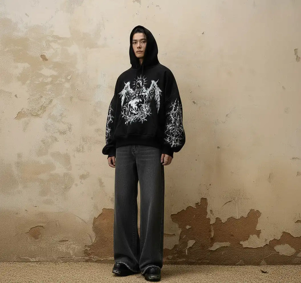 Fallen Angel Hoodie – Washed Black