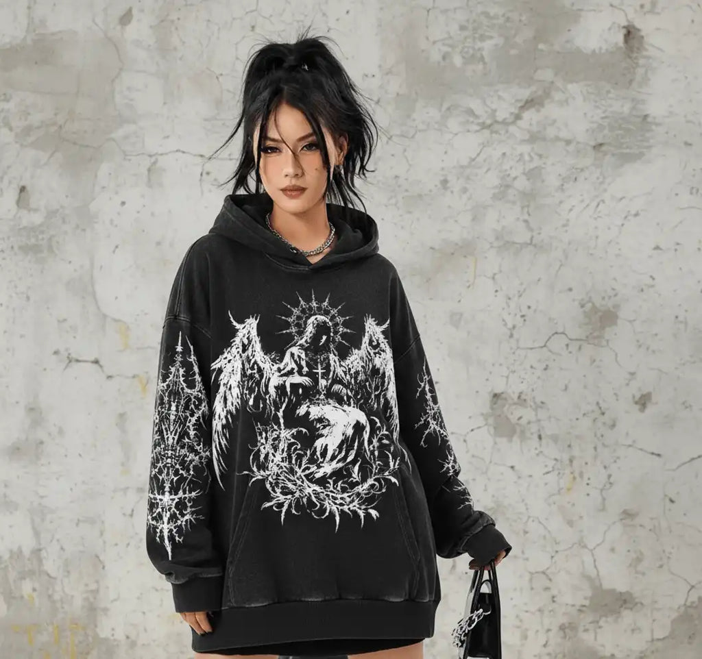 Fallen Angel Hoodie – Washed Black