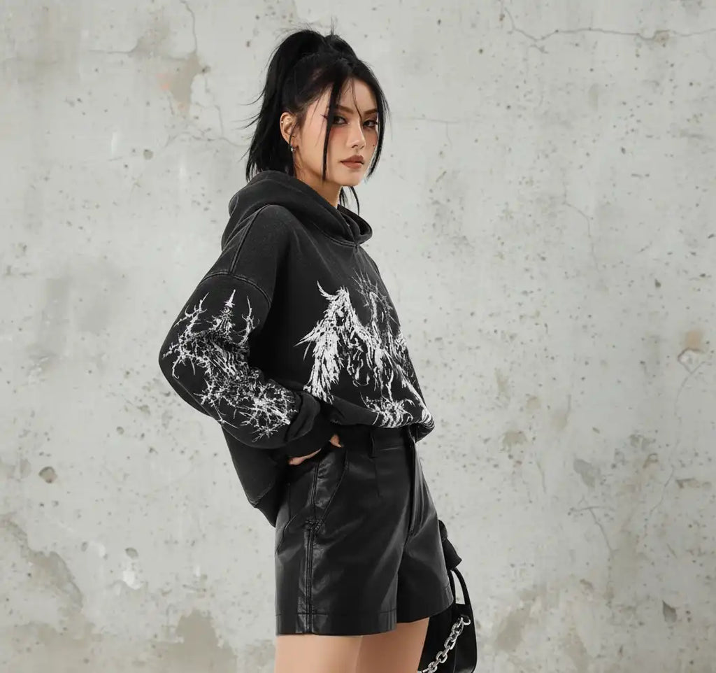 Fallen Angel Hoodie – Washed Black