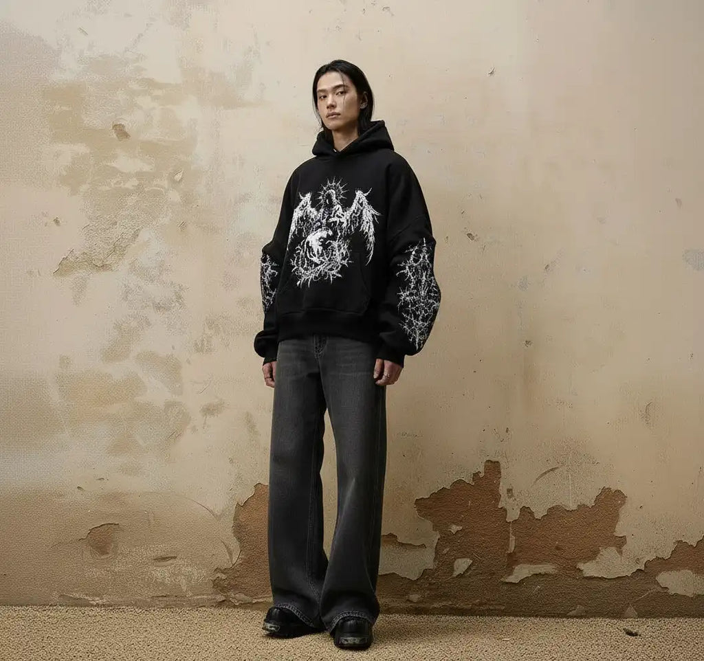 Fallen Angel Hoodie – Washed Black