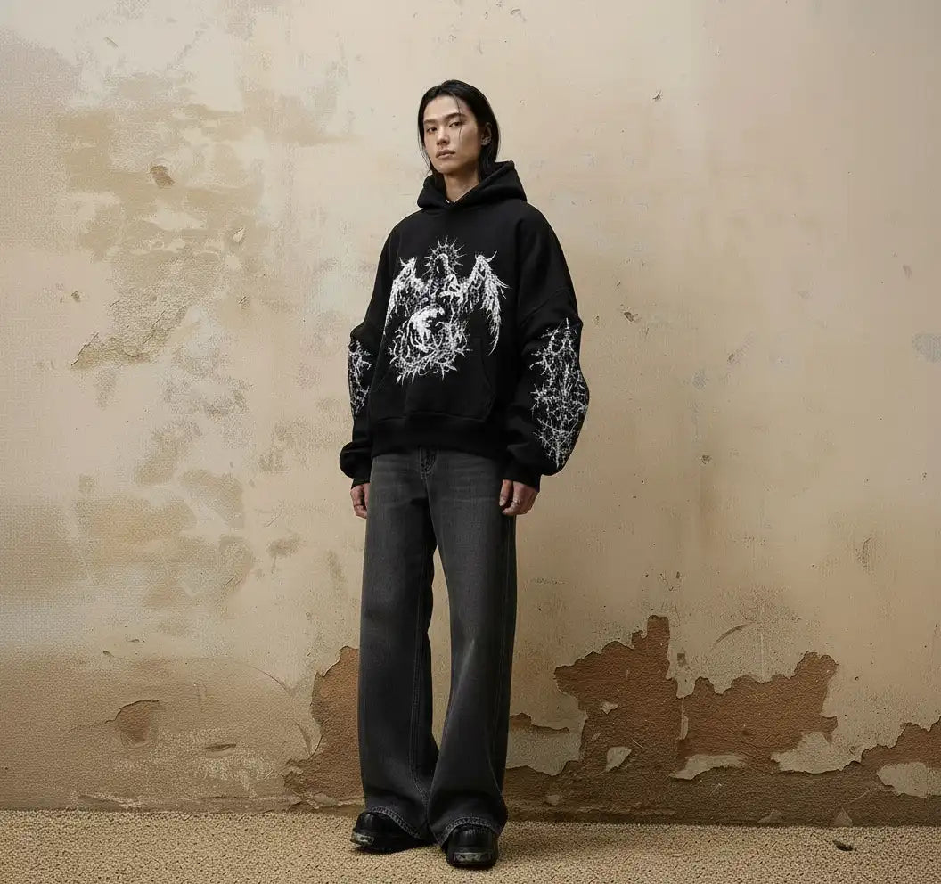 Fallen Angel Hoodie – Washed Black