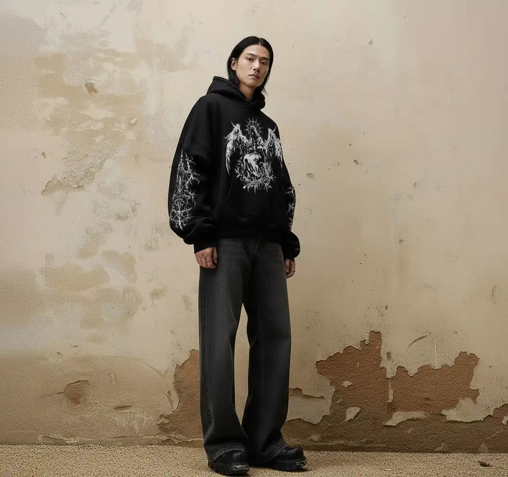 Fallen Angel Hoodie – Washed Black