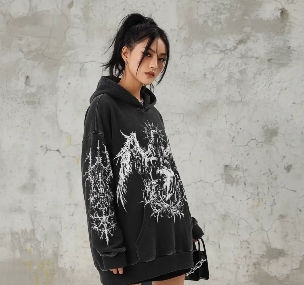 Fallen Angel Hoodie – Washed Black