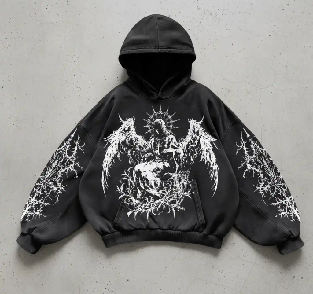 Fallen Angel Hoodie – Washed Black