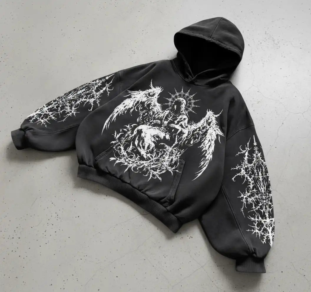 Fallen Angel Hoodie – Washed Black
