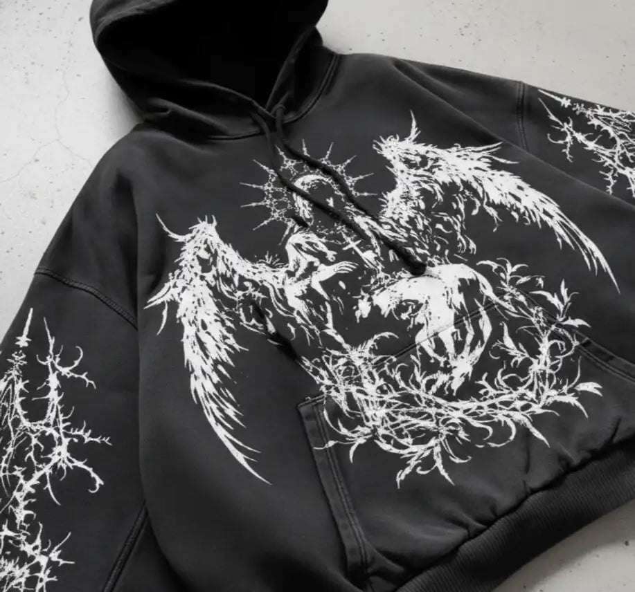 Fallen Angel Hoodie – Washed Black
