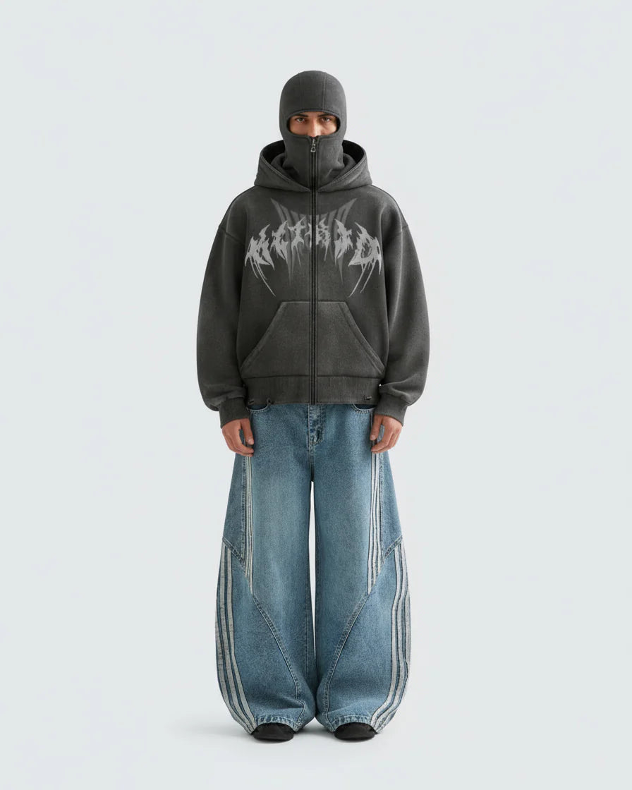 Contrast Striped Wide-Leg Denim Pants