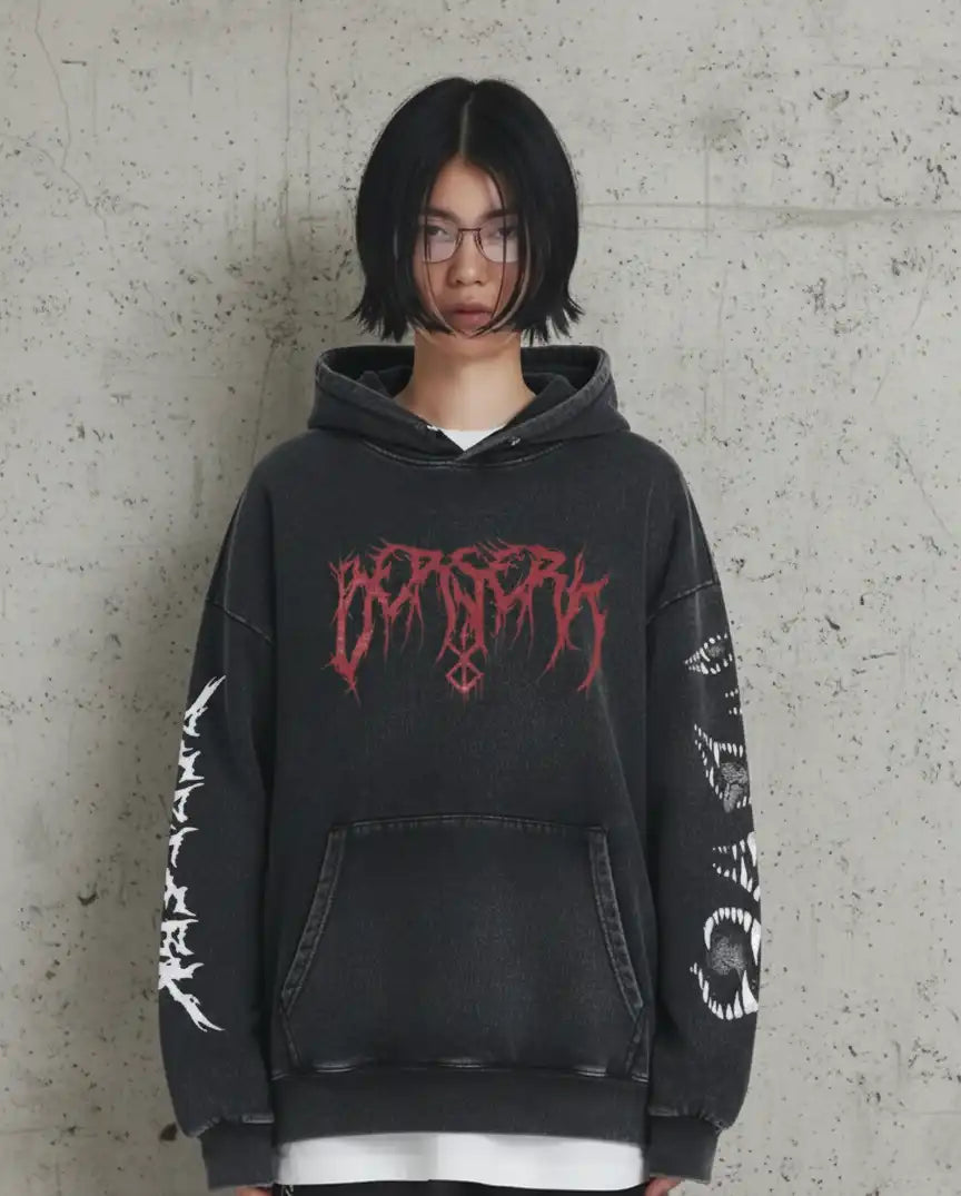 Berserk Chaos Hoodie – Washed Black