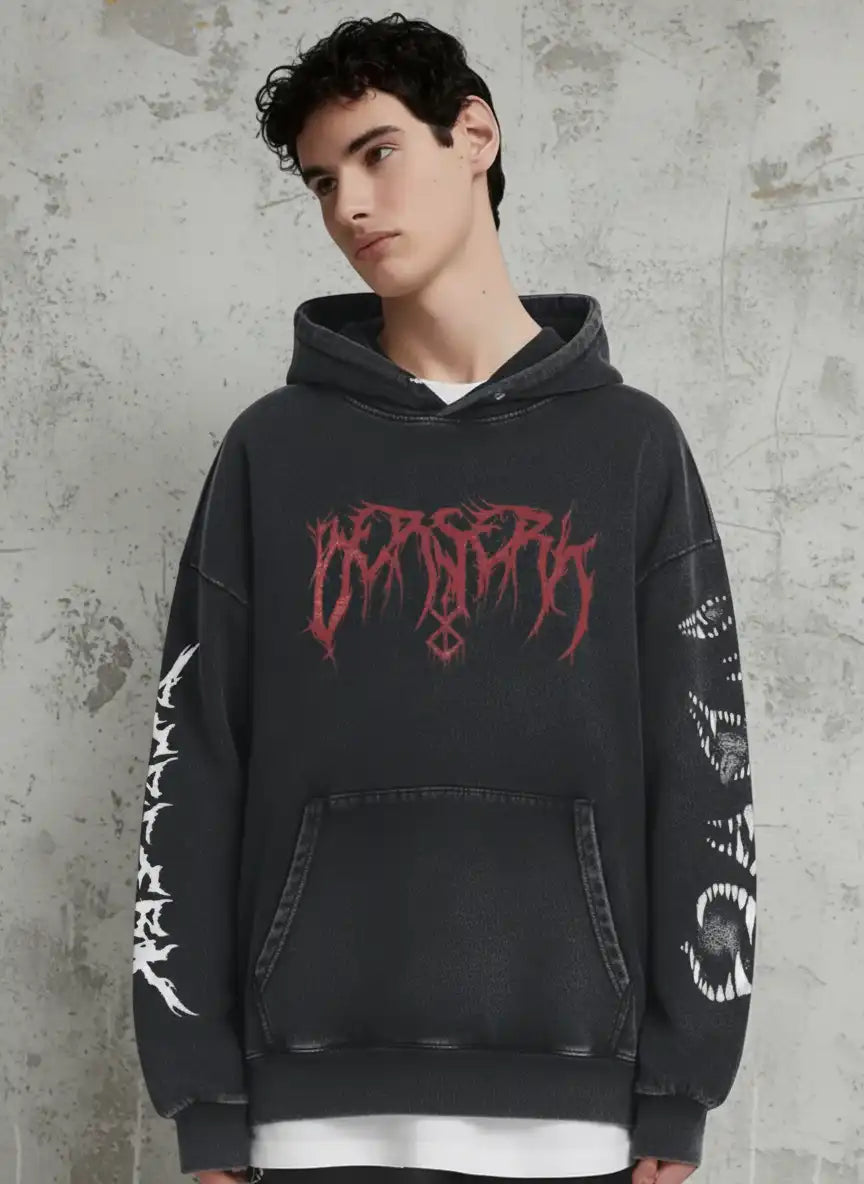 Berserk Chaos Hoodie – Washed Black
