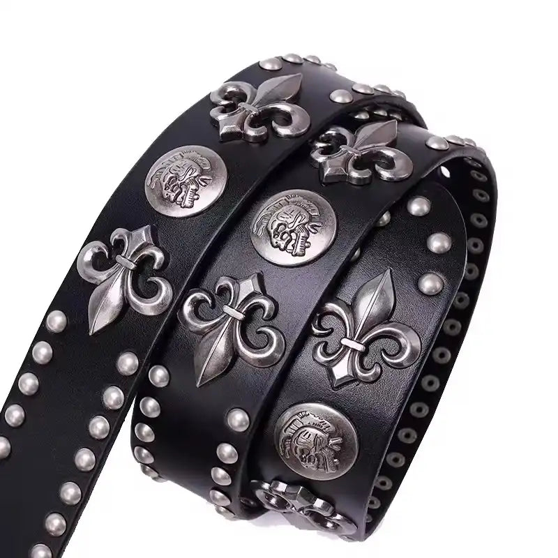 Hip-hop Style Belt with Metal Rivets and Cowhide