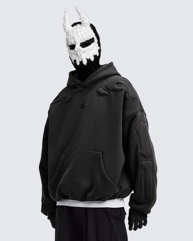 Warm Textured Double-Layer 3D Skeleton Hoodie