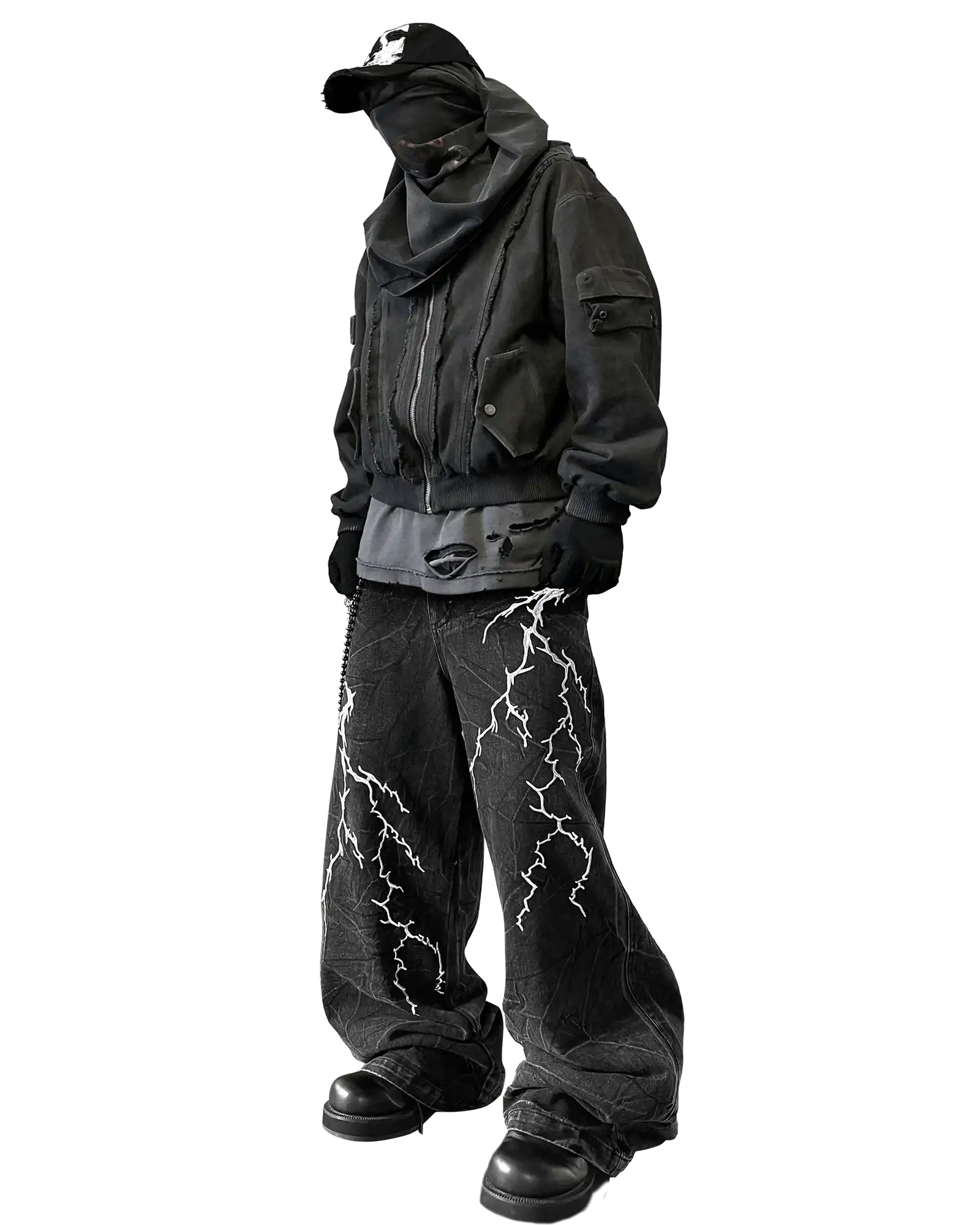 Washed Heavy Embroidery Denim Pants