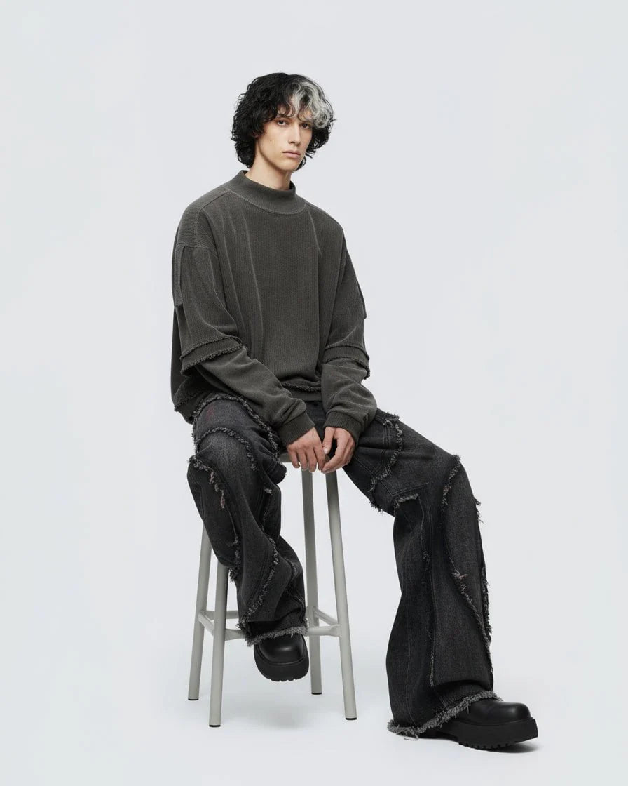 Patchwork Distressed Sweatshirt