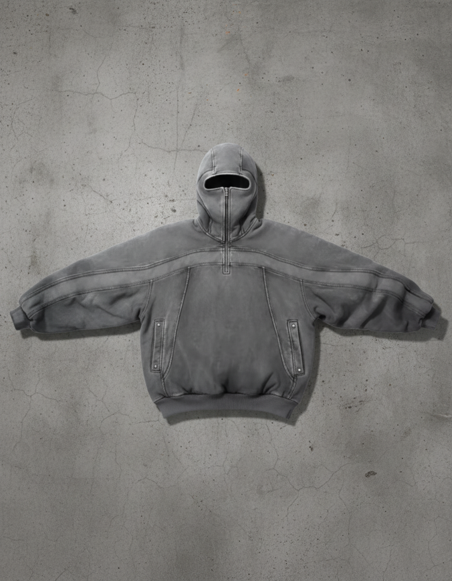 Shadow Ninja Balaclava Hoodie – Washed Grey