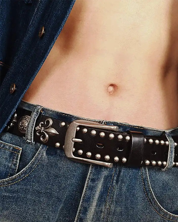 Hip-hop Style Belt with Metal Rivets and Cowhide
