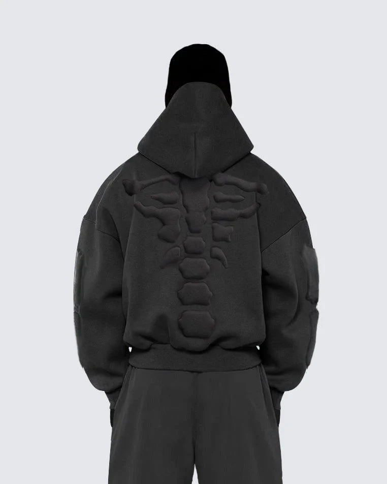 Warm Textured Double-Layer 3D Skeleton Hoodie