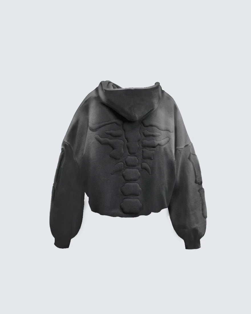 Warm Textured Double-Layer 3D Skeleton Hoodie
