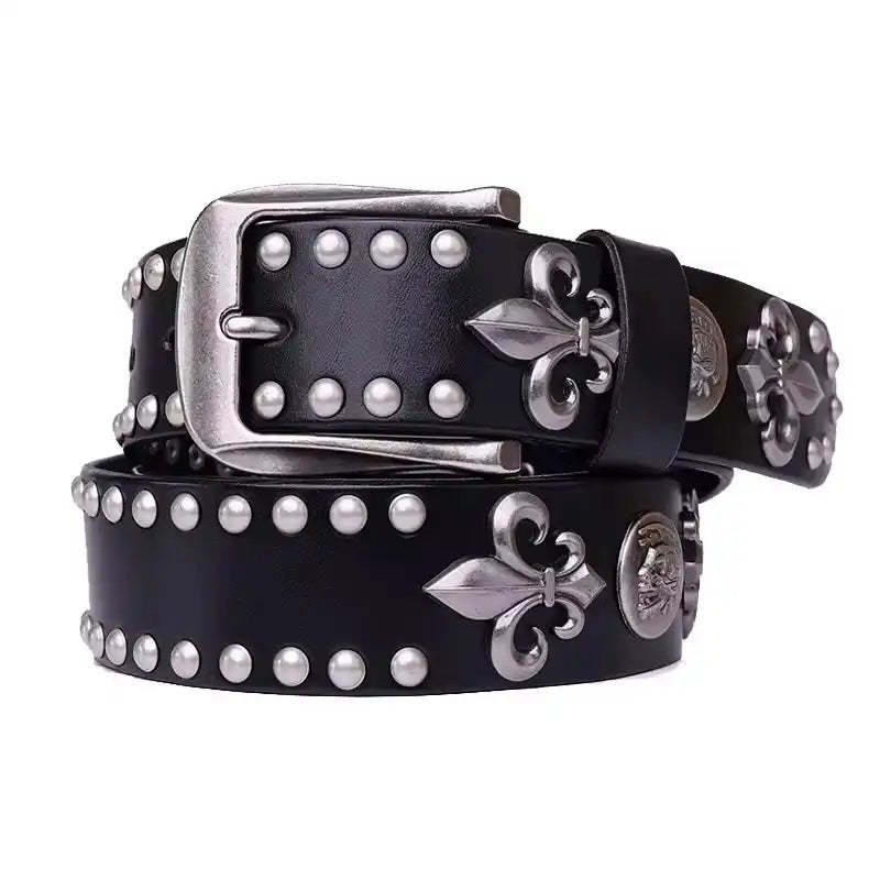 Hip-hop Style Belt with Metal Rivets and Cowhide