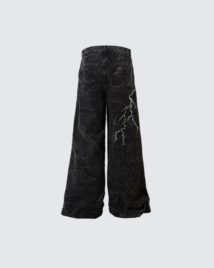 Washed Heavy Embroidery Denim Pants