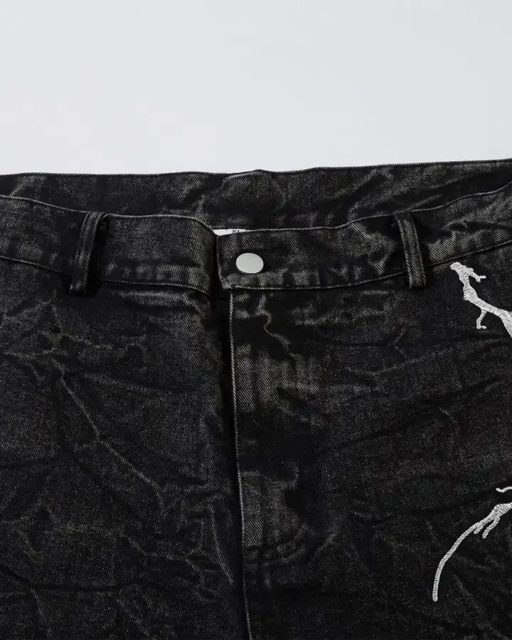 Washed Heavy Embroidery Denim Pants