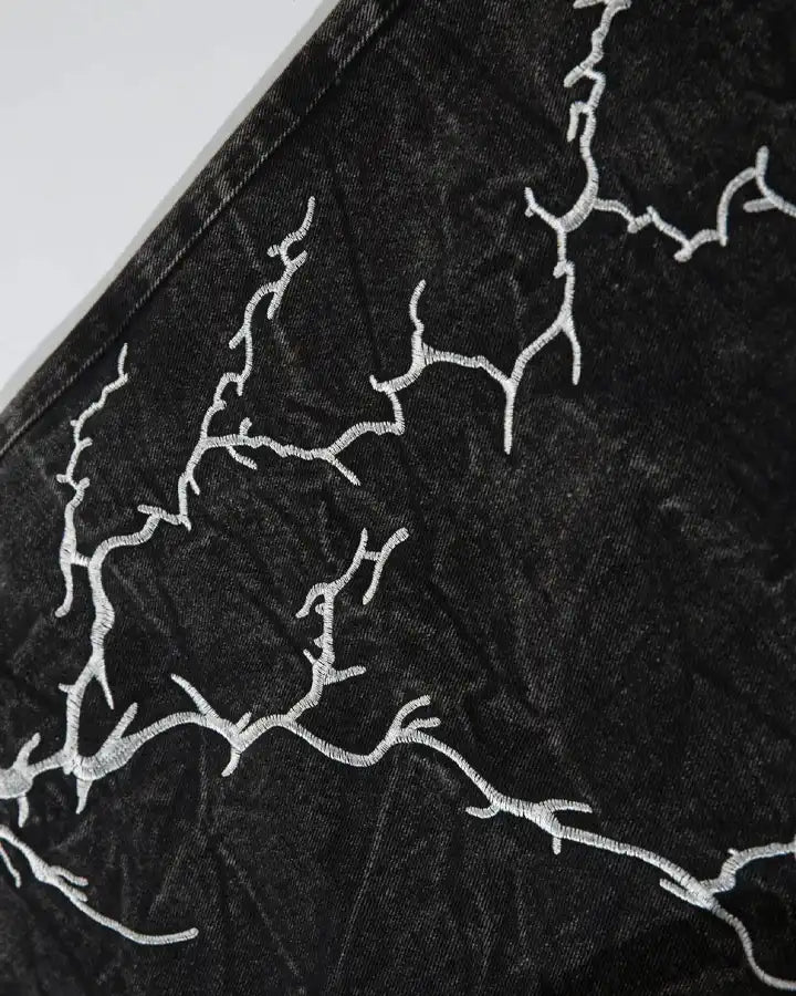 Washed Heavy Embroidery Denim Pants