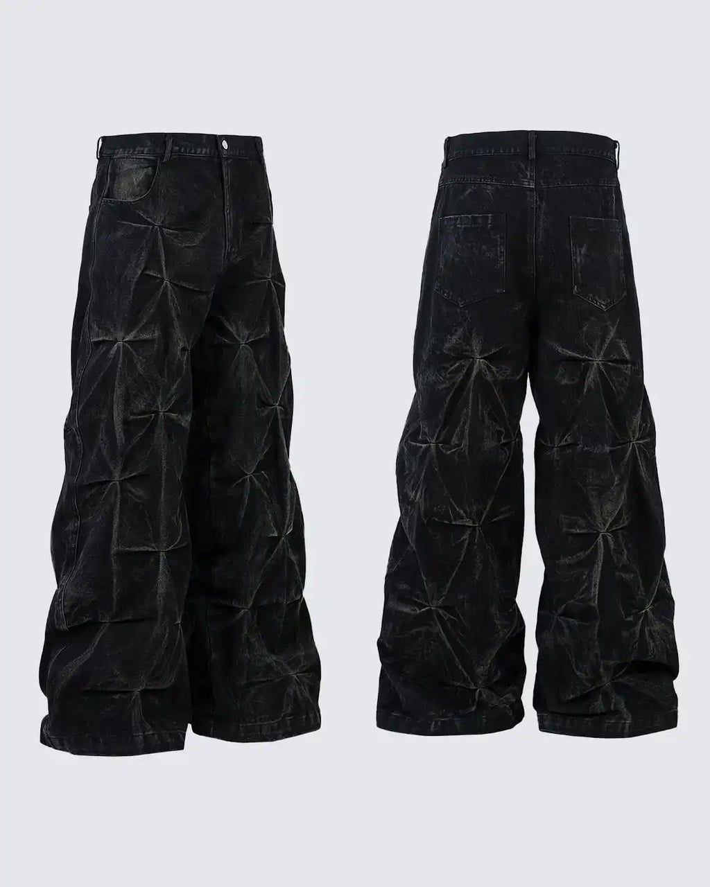 Crinkled Denim Cargo Pants