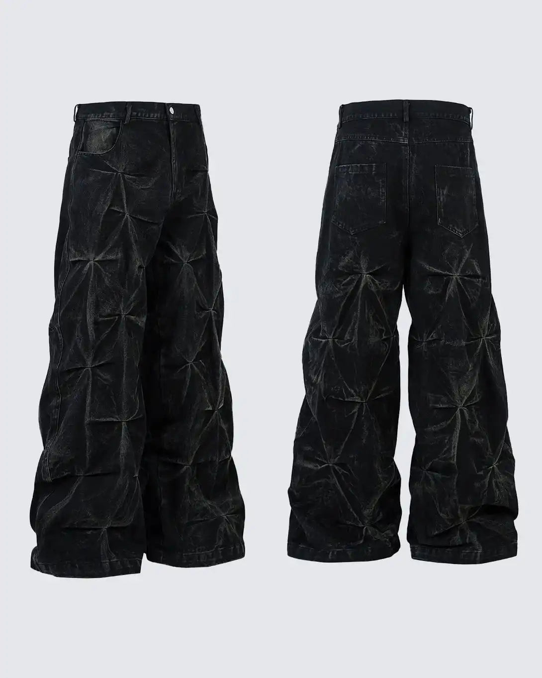 Crinkled Denim Cargo Pants