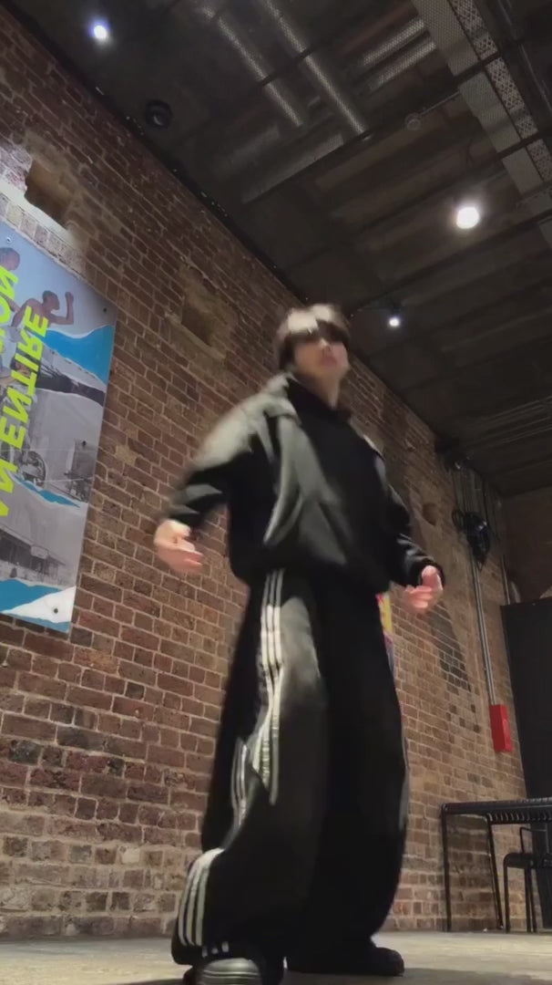 Contrast Striped Wide-Leg Denim Pants